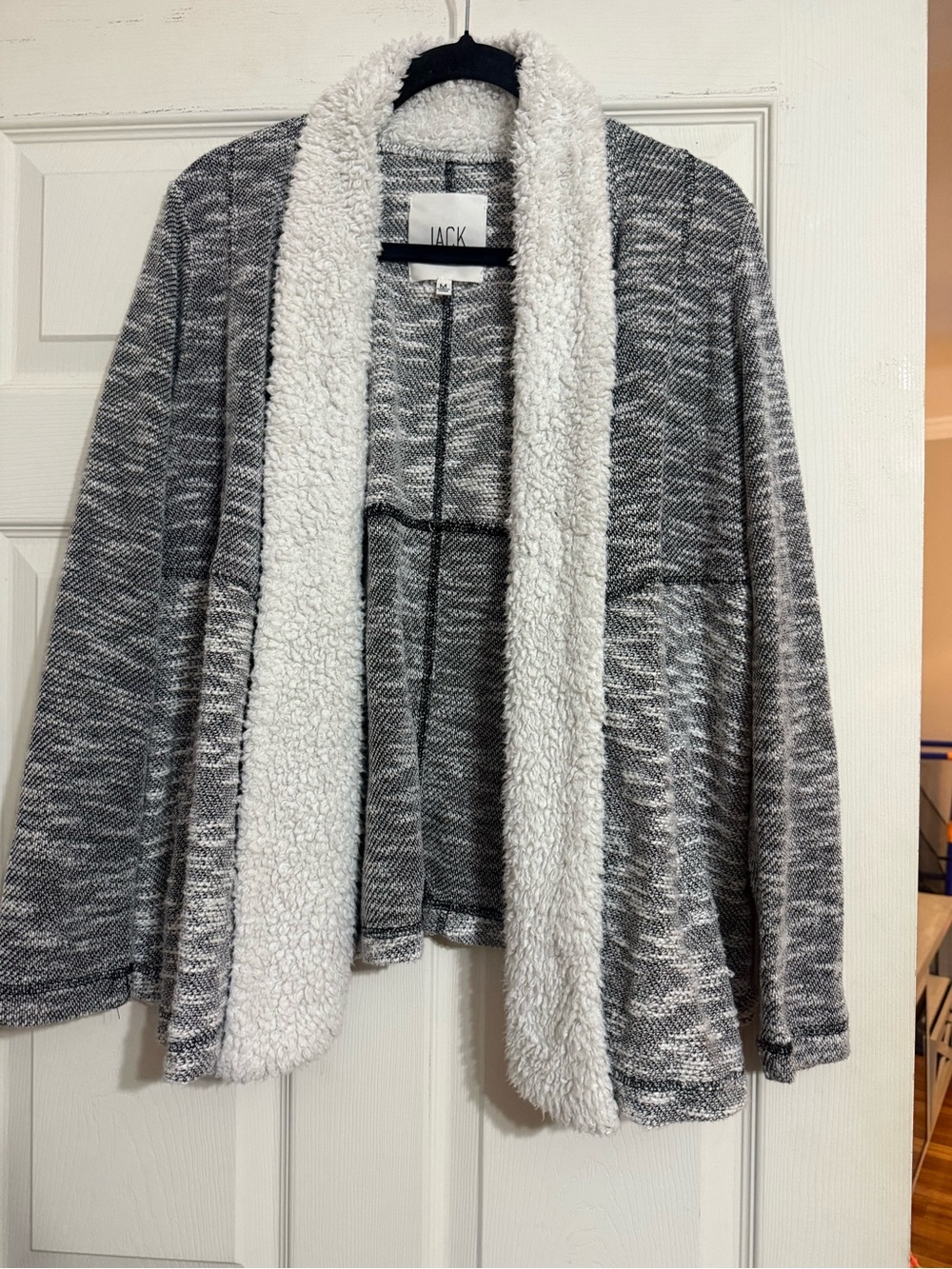 Jack by BB Dakota Gray Open Cardigan with White Sherpa Trim